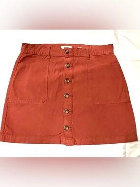 Kensie Jeans Burnt Orange Corduroy Button-Front Mini Skirt-Size 10